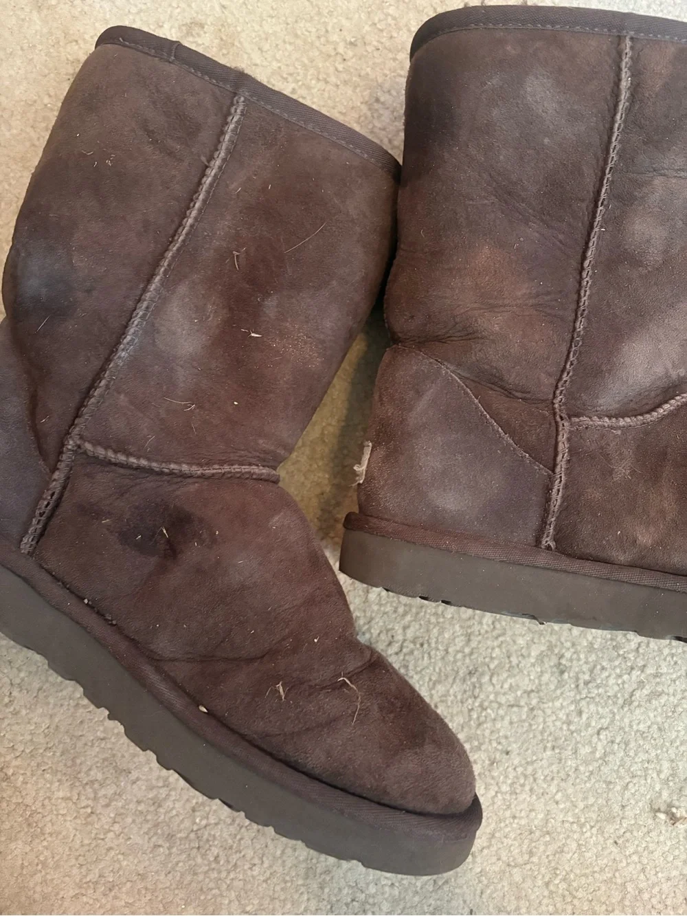 Well Worn UGG Women's Classic Short Boots in Dark Brown- fair condition - Picture 2 of 2
